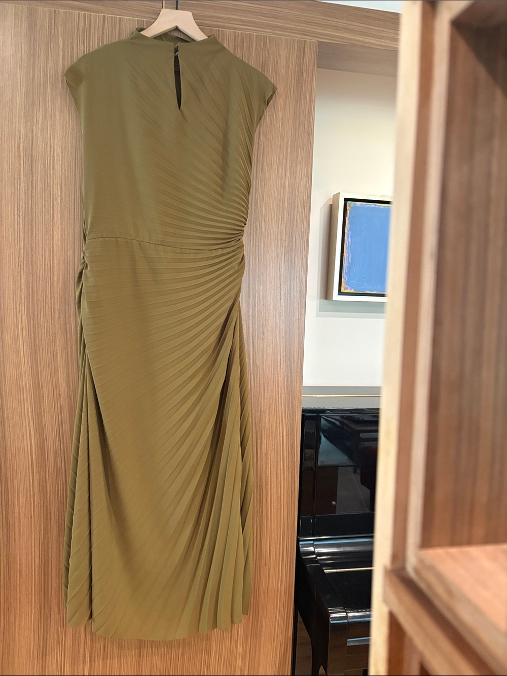 AllSaints: Rayanna Pleated Cap Sleeve Dress, Size 8, Olive Green - Picture 5 of 9